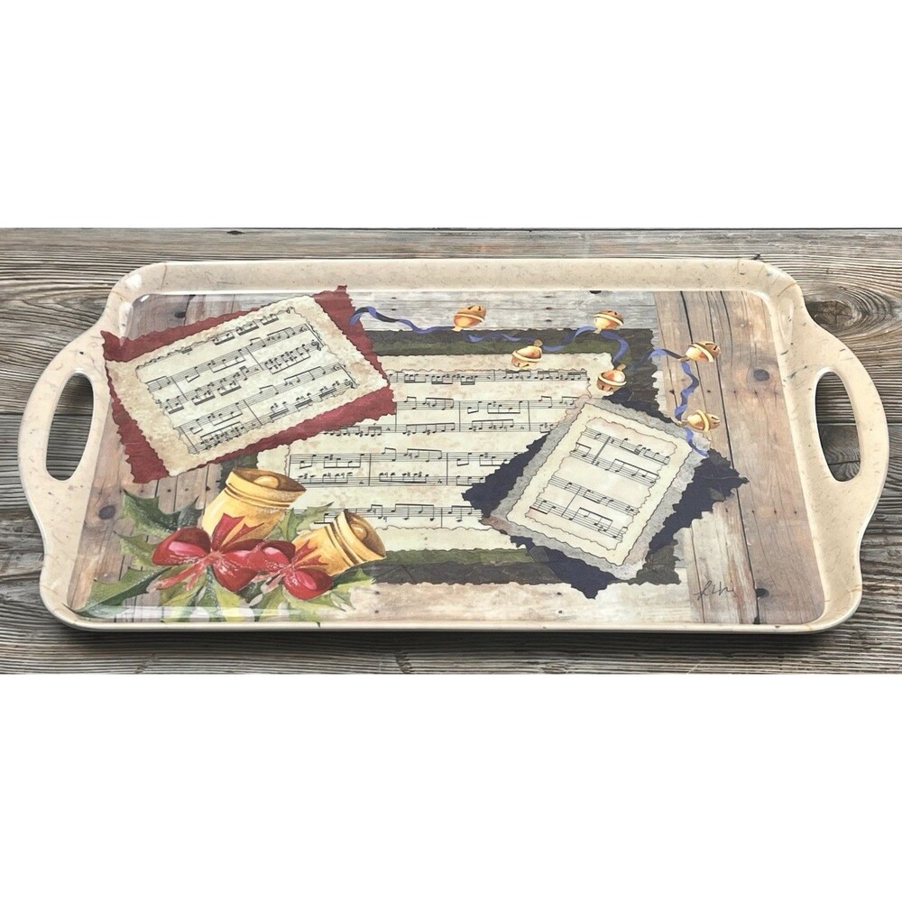 Jennifer Chien Designs Serving Tray Lap Tray Floral Christmas Bells/Music Notes